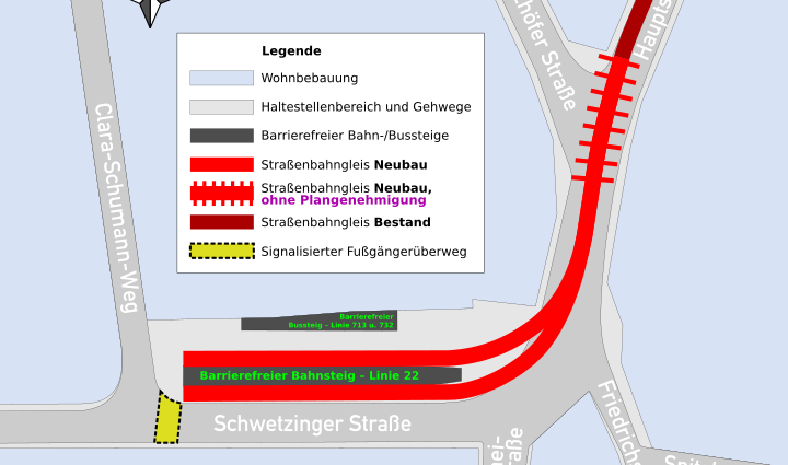Übersicht über den barrierefreien Ausbau und die Verlängerung der Endhaltestelle ‚Kirchheimer Straße‘