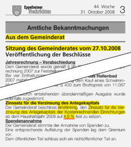 Veröffentlichung von Beschlüssen der Gemeinderatssitzung vom 27.. Oktober 2008